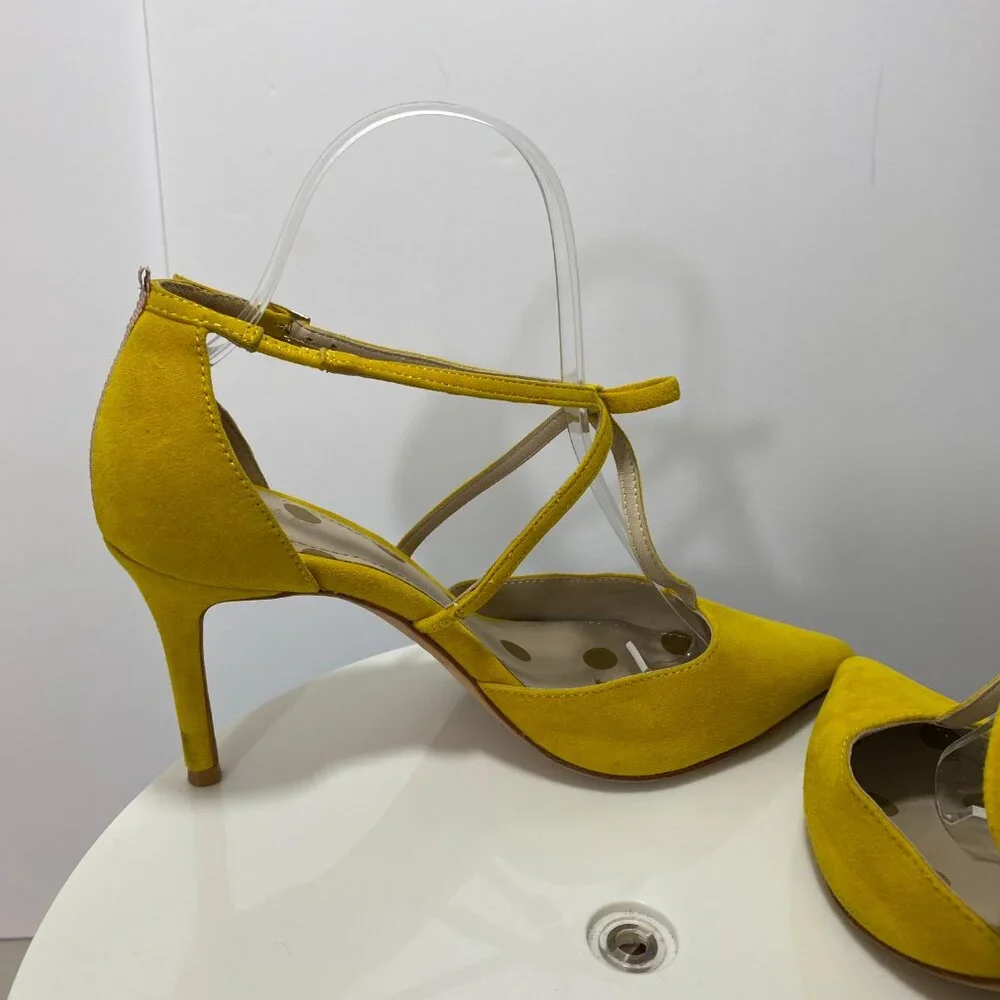 Boden Genuine Suede Leather Pointed Toe Jennifer T Bar Heels 7 Mustard Party Bow